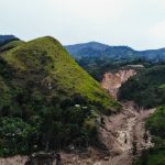 Vue de drone du village de Bushushu, tout a été endommagé et emporter par les eaux