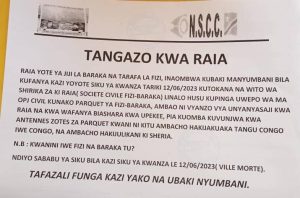 Sud-Kivu : La société civile de Fizi-Baraka appelle à une ville morte le Lundi 12 juin 2023 Un communiqué rendu public par la société civile de Fizi-Baraka