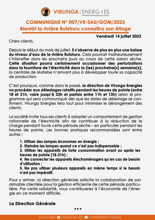Communiqué de la société Virunga Energies
