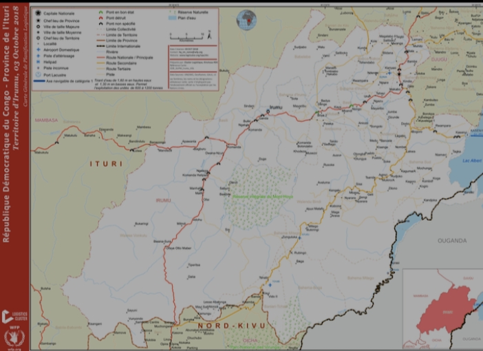 Carte géographique du territoire d'Irumu dans la province d'Ituri