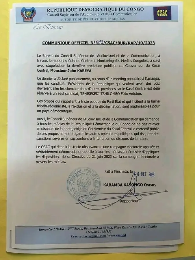 Communiqué de la CSAC