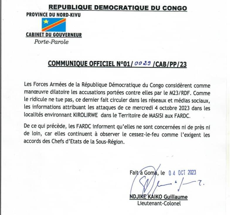 Photo d'illustration : Communique des FARDC