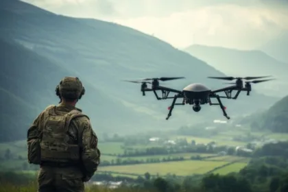 Photo d'illustration : Un militaire avec un drone au champs de bataille