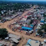 Vue aérienne du centre de Komanda en territoire d'Irumu en Ituri