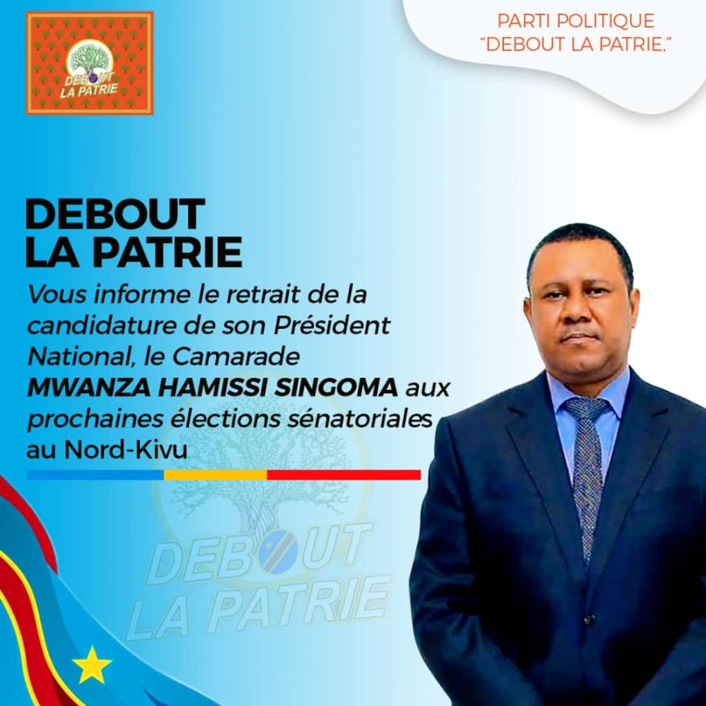 Le candidat sénateur Singoma Mwanza jette l'éponge à quelques heures du début de la campagne électorale