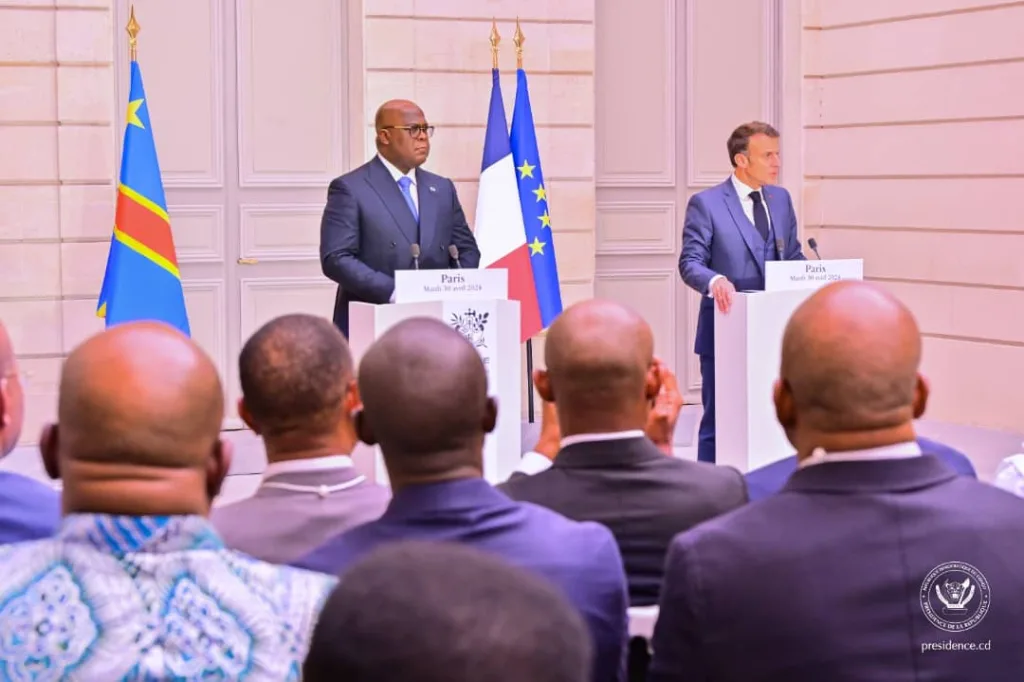 Les présidents Emmanuel Macron et Félix Tshisekedi ont animé un point de presse mardi 30 avril 2024 au Palais de l'Élysée