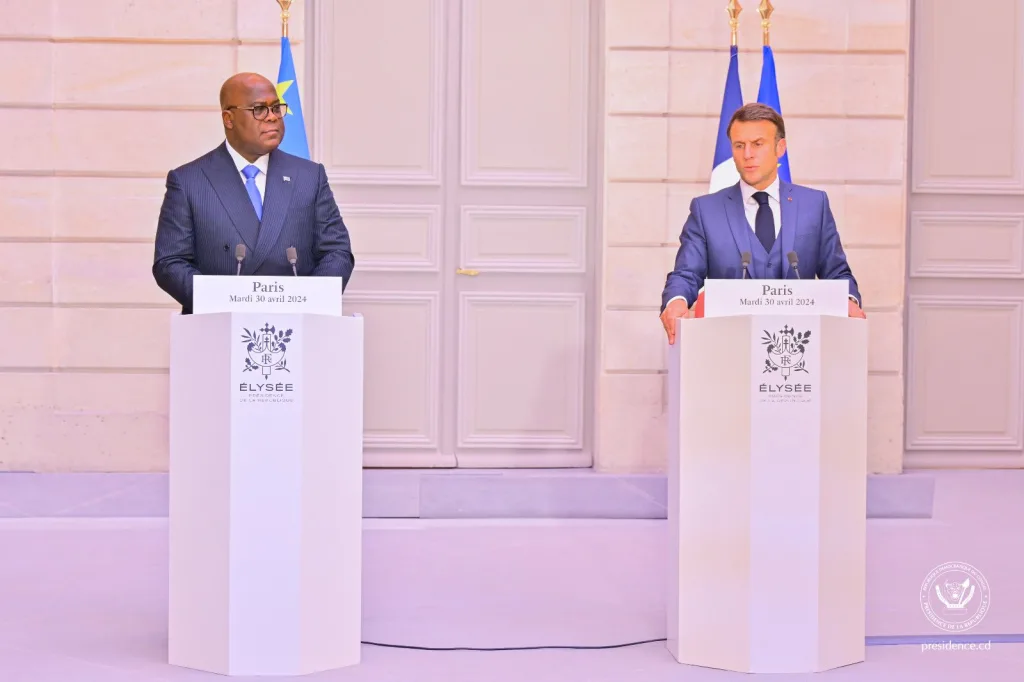 Les présidents Emmanuel Macron et Félix Tshisekedi ont animé un point de presse mardi 30 avril 2024 au Palais de l'Élysée