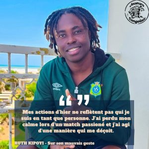 Football Féminin : L'internationale congolaise Ruth Kipoyi présente ses excuses à la Marocaine Yasmine L'internationale congolaise Ruth Kipoyi présente ses excuses à la Marocaine Yasmine