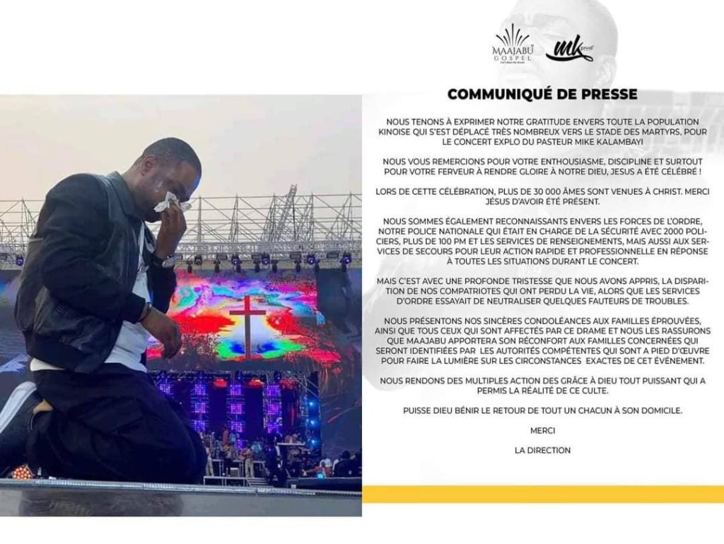 Concert de Mike Kalambayi au stade des martyrs : L'artiste exprime ses condoléances aux familles éprouvées