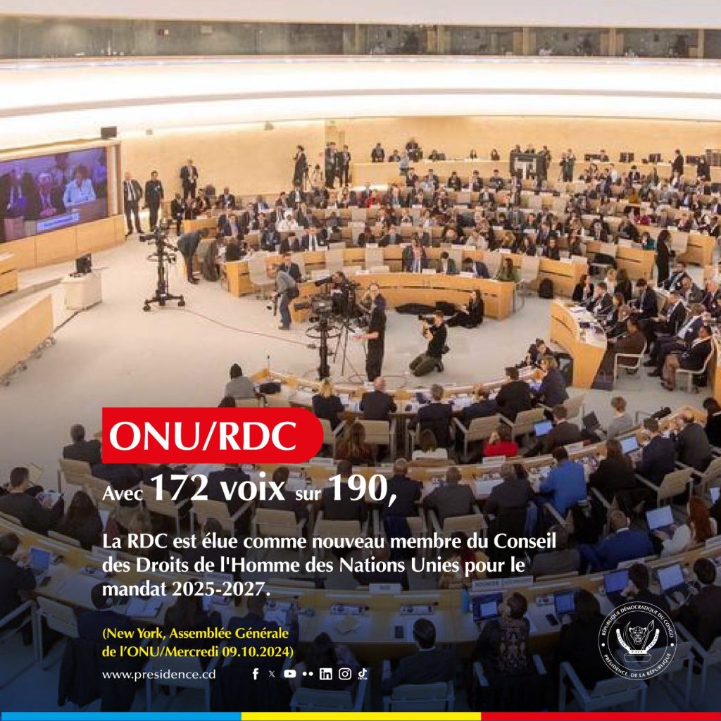 La RDC élue membre du Conseil des Droits de l'Homme des Nations Unies