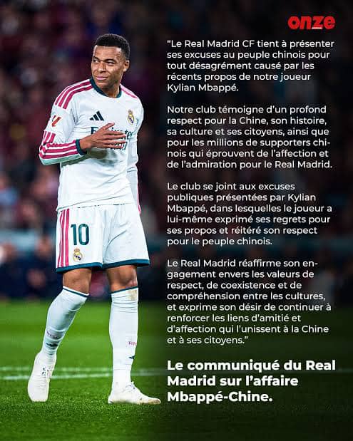 Polémique Mbappé : le Real Madrid présente ses excuses à la Chine Polémique Mbappé : le Real Madrid présente ses excuses à la Chine